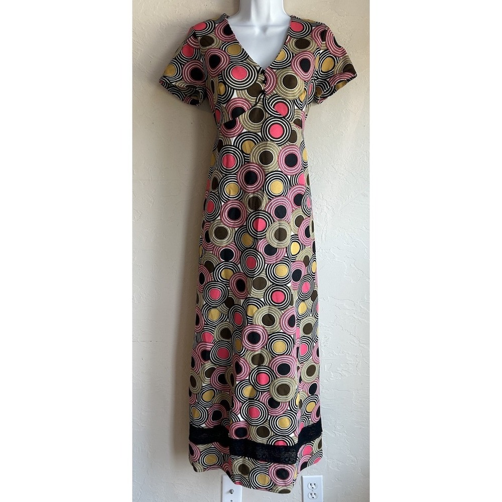 Vintage 60s 70s Handmade Psychedelic Maxi Dress S M Mod A Line‎ Retro Geometric